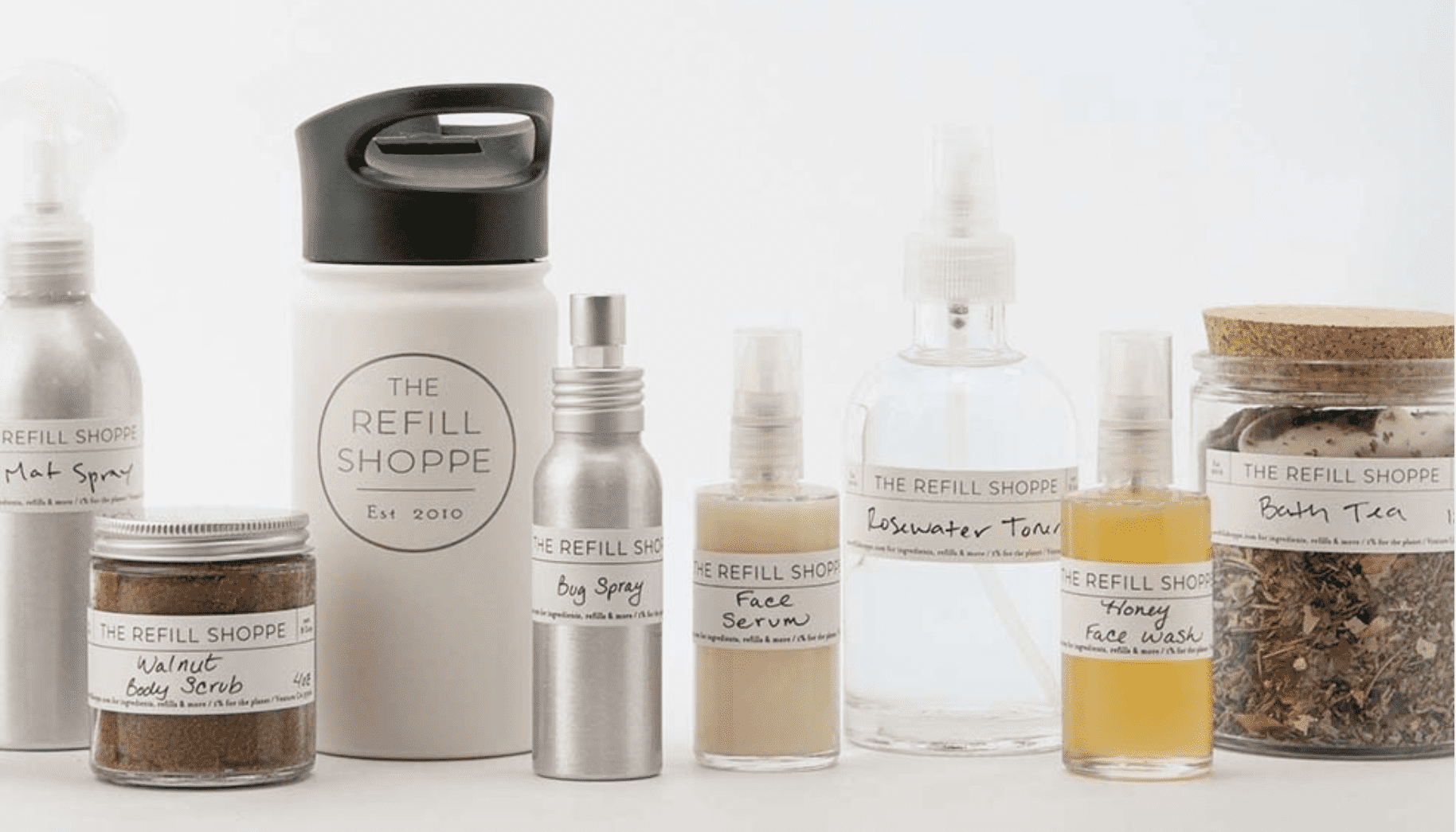 Refill Shoppe logo, label, and packaging design